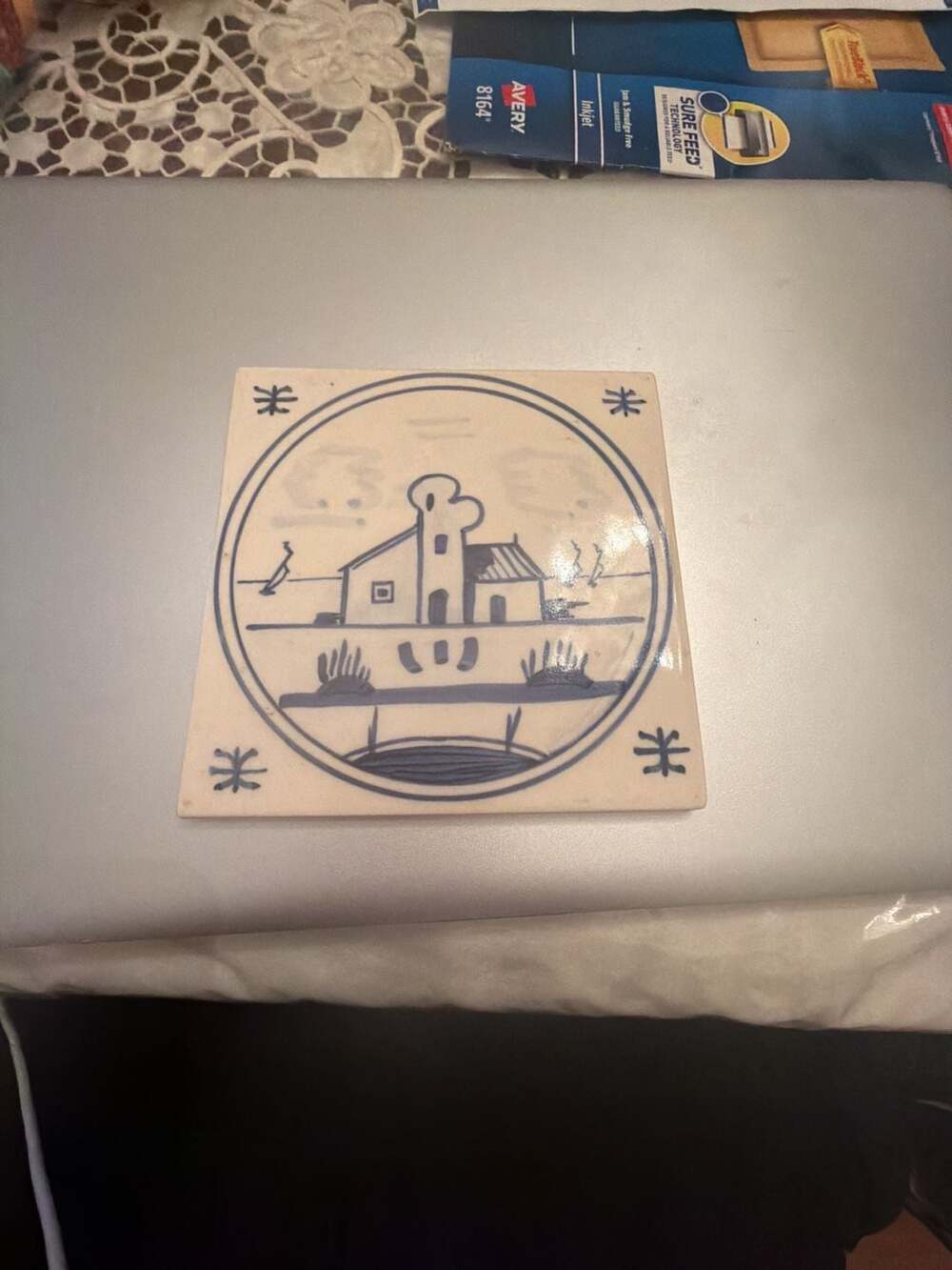 Antique 18th/19th Century Dutch Delft Tin-Glazed Ceramic Tile with Landscape and